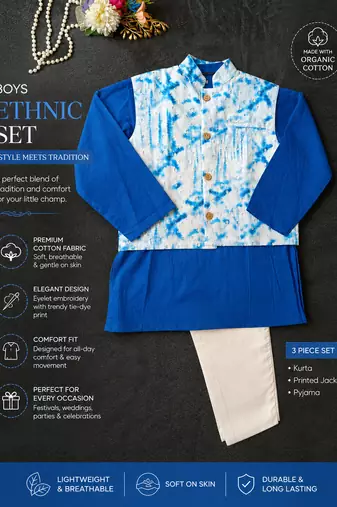 Schiffli blue kurta set