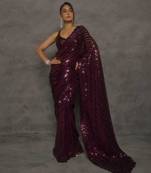 Wine georgette sequin saree with unstitched blouse