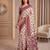 Cream ajrakh print crepe silk blend saree with mirror work blouse
