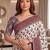 Cream ajrakh print crepe silk blend saree with mirror work blouse