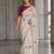 Off white fendy satin silk blend embroidered saree with cutwork border