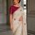 Off white fendy satin silk blend embroidered saree with cutwork border