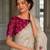 Off white fendy satin silk blend embroidered saree with cutwork border