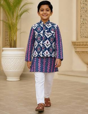 Ikkat blue kurta pyjama set 1