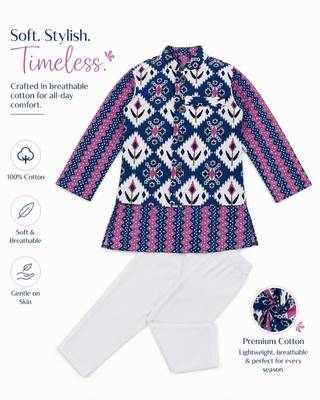 Ikkat blue kurta pyjama set 3