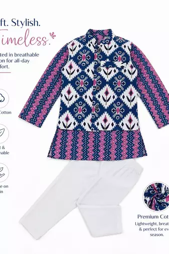 Ikkat blue kurta pyjama set