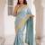 Blue kanjivaram silk blend embroidered saree with unstitched blouse