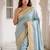 Blue kanjivaram silk blend embroidered saree with unstitched blouse