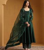 Emerald green embroidered chanderi anarkali set
