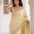 Gold kanjivaram silk blend embroidered saree with unstitched blouse