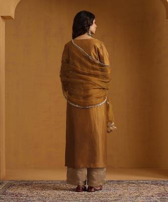 Golden embroidered chanderi long kurti set 4