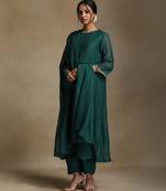 Emerald green embroidered chanderi long kurti set