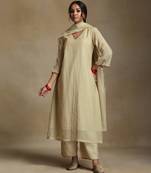 Off white embroidered chanderi long kurti set
