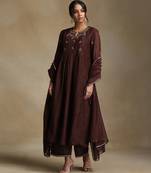 Coffee brown embroidered chanderi long kurti set