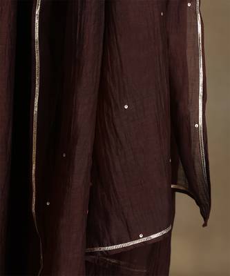Coffee brown embroidered chanderi long kurti set 5