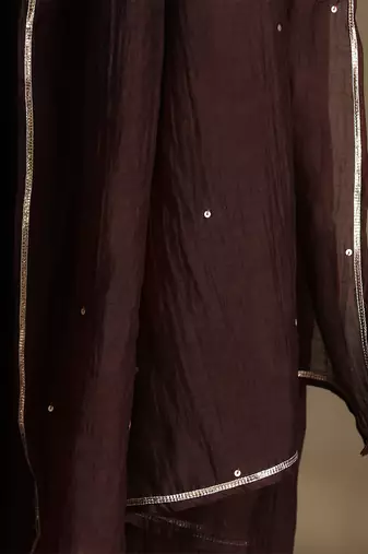 Coffee brown embroidered chanderi long kurti set