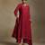 Crimson red embroidered chanderi long kurti set