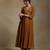 Mustard yellow embroidered chanderi long kurti set