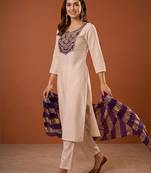 Women's Beautiful Embroidery Work Simar Fabric Straight Kurta Pant and Dupatta Set
