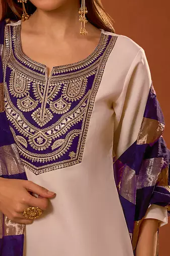 Women's Beautiful Embroidery Work Simar Fabric Straight Kurta Pant and Dupatta Set