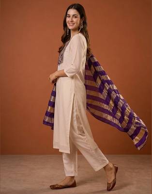 Women's Beautiful Embroidery Work Simar Fabric Straight Kurta Pant and Dupatta Set 3