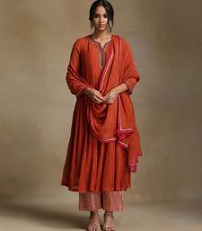 Burnt orange embroidered chanderi anarkali set