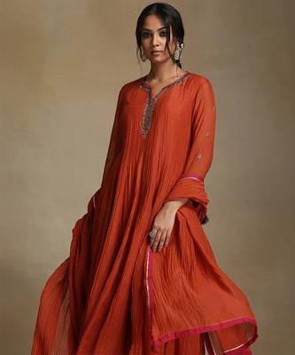 Burnt orange embroidered chanderi anarkali set 3