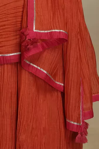 Burnt orange embroidered chanderi anarkali set