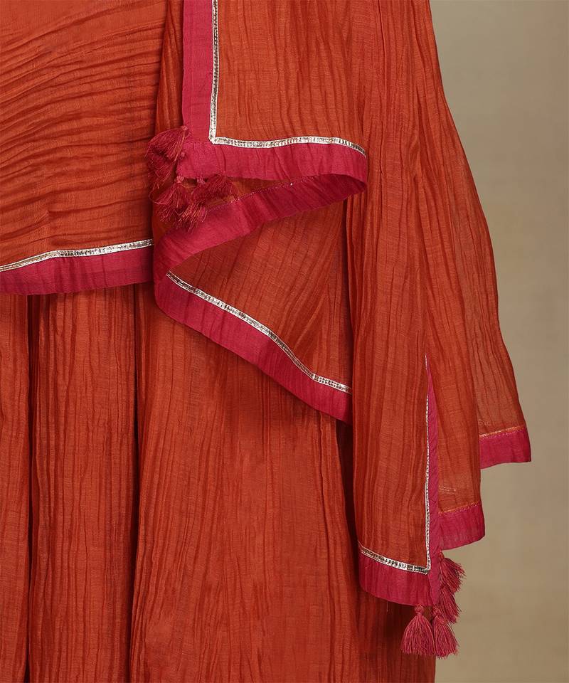 Burnt orange embroidered chanderi anarkali set