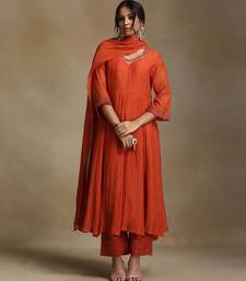 Rust orange embroidered chanderi anarkali set