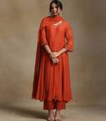 Rust orange embroidered chanderi anarkali set