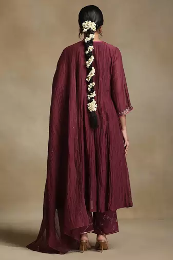 Rust orange embroidered chanderi anarkali set