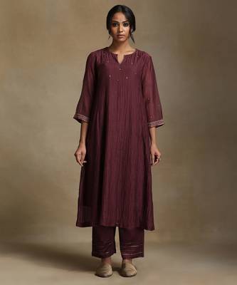 Rust orange embroidered chanderi anarkali set 4