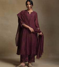 Plum wine embroidered chanderi long kurti set