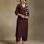 Chocolate brown embroidered chanderi long kurti set