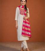 Embroidery Simar Fabric Straight Kurta Pant and Dupatta Set