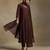 Chocolate brown embroidered chanderi long kurti set
