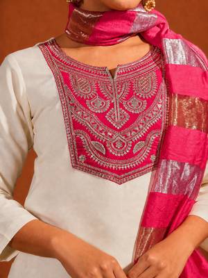 Embroidery Simar Fabric Straight Kurta Pant and Dupatta Set 2