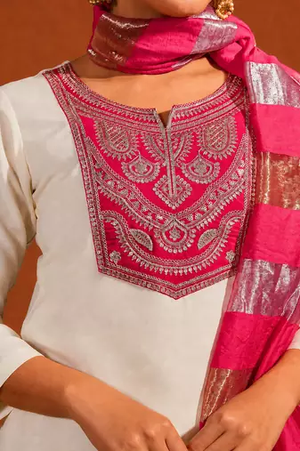 Embroidery Simar Fabric Straight Kurta Pant and Dupatta Set