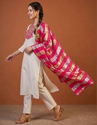 Embroidery Simar Fabric Straight Kurta Pant and Dupatta Set 3