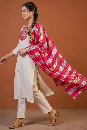 Embroidery Simar Fabric Straight Kurta Pant and Dupatta Set