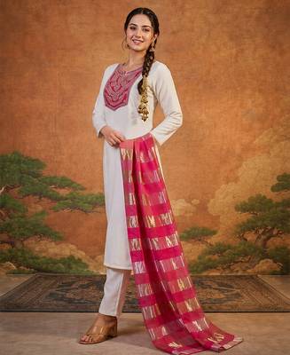 Embroidery Simar Fabric Straight Kurta Pant and Dupatta Set 5