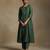 Bottle green embroidered chanderi long kurti set