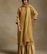 Light mustard embroidered chanderi long kurti set