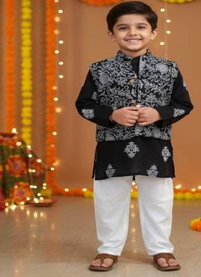 Black khadi kurta pyjama set 1