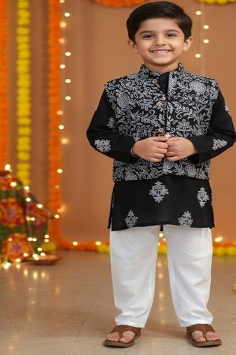 Black khadi kurta pyjama set
