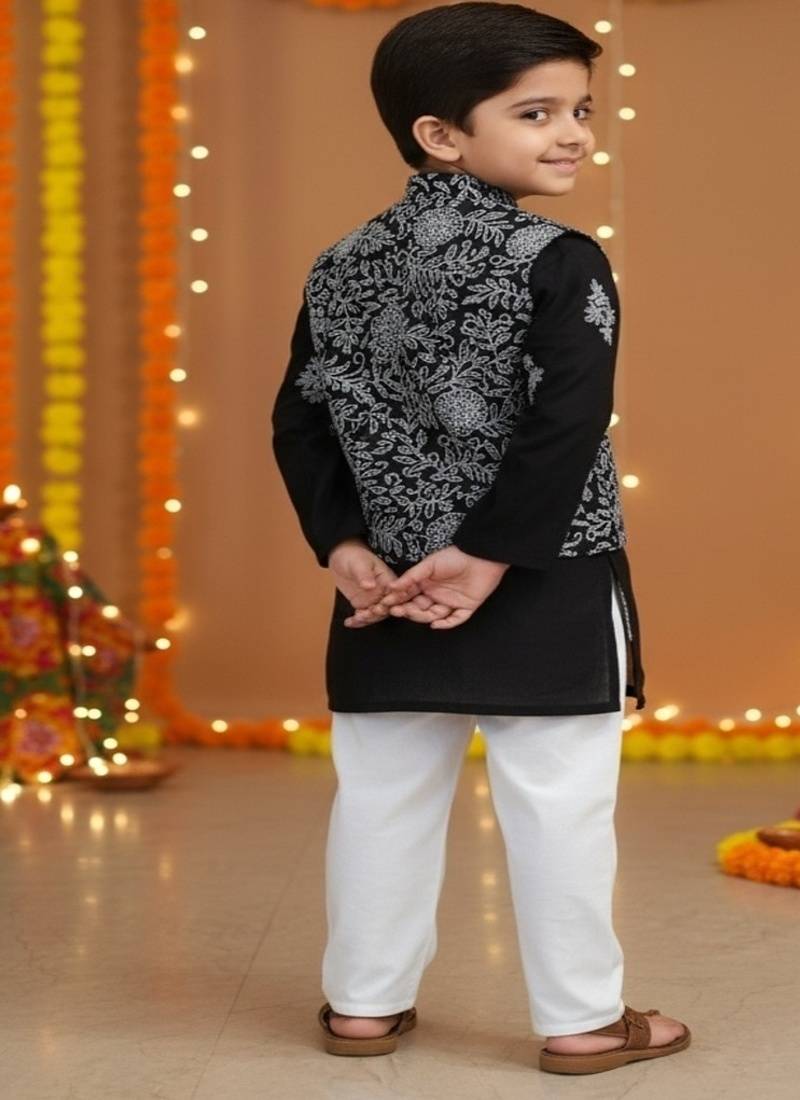 Black khadi kurta pyjama set
