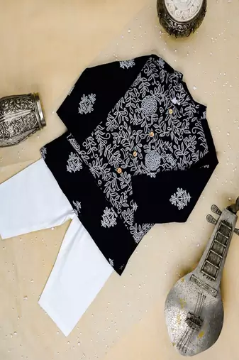Black khadi kurta pyjama set