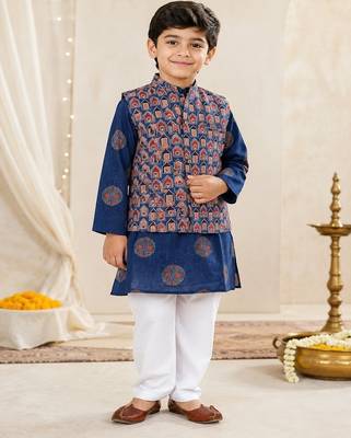 Blue ajrakh kurta set 1