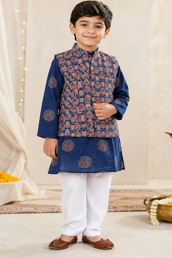 Blue ajrakh kurta set